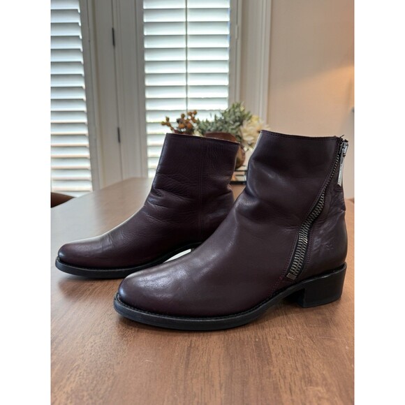 Vintage Frye Win Harness Ankle Boots 9B Burgundy Leather Block Heel Mexico - Picture 2 of 12